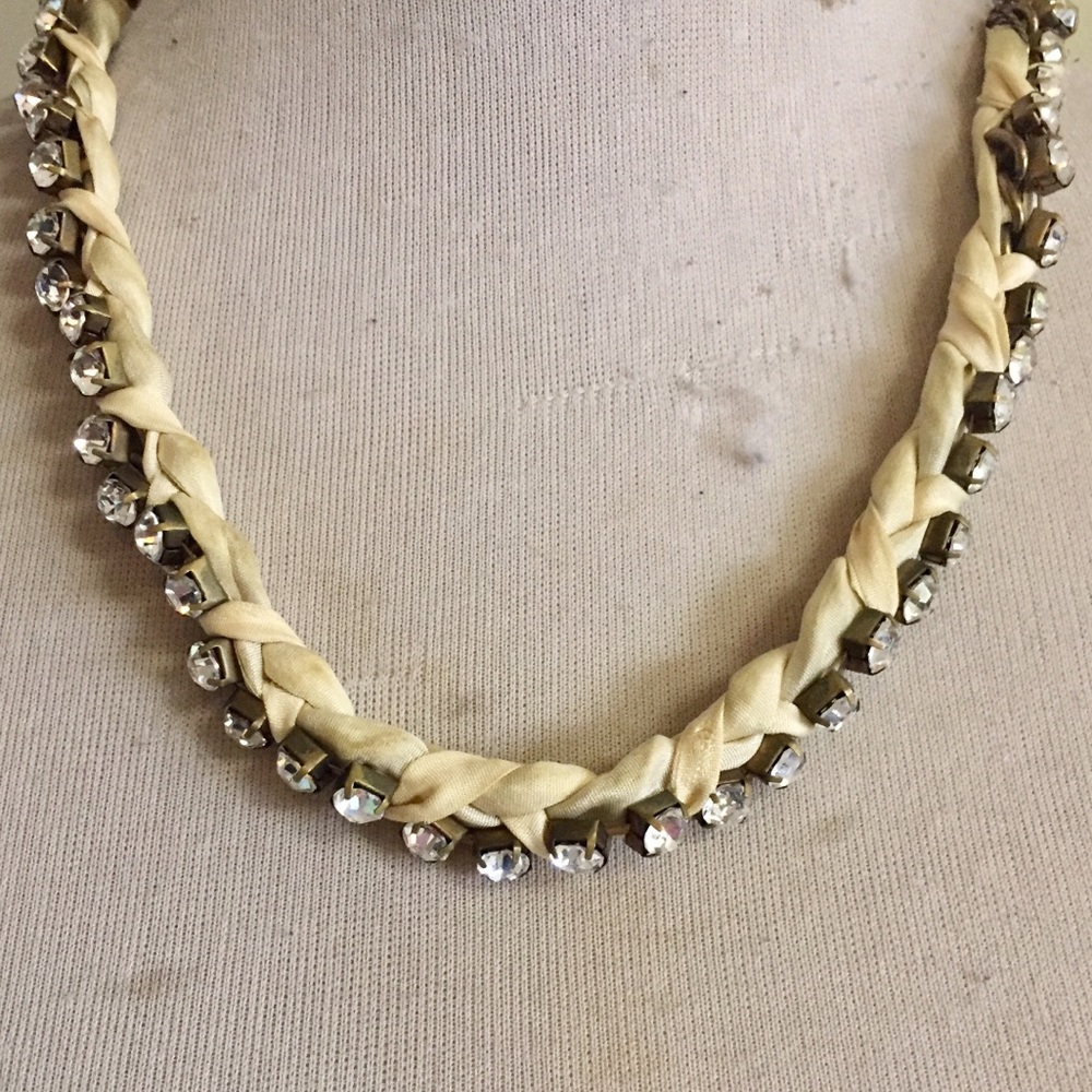 💚 J crew necklace braided fabric clear jems